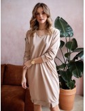 Glattes, glitzerndes Kleid mit Taschen, Beige FI682 – Online-Shop – Boutique